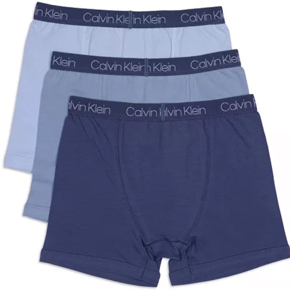 Calvin Klein Big Boys Stretch Boxer Brief 3-Pack Blue Indigo Youth M NIP - Picture 2 of 4